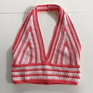 Pink Crochet Halter Crop Top Women’s M/L Made In Italy Barbie Summer Festival